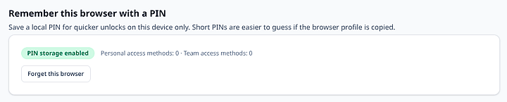 Trackself portal Remember this browser with a PIN section showing local browser trust state.